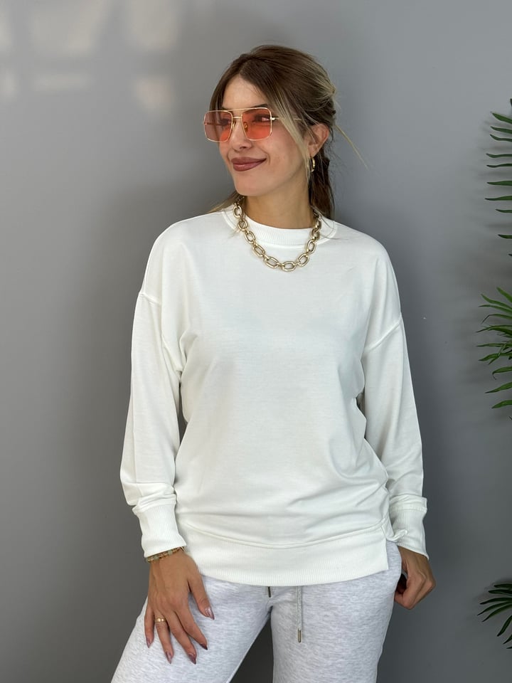 Tomi Beyaz Bisiklet Yaka SweatShirt