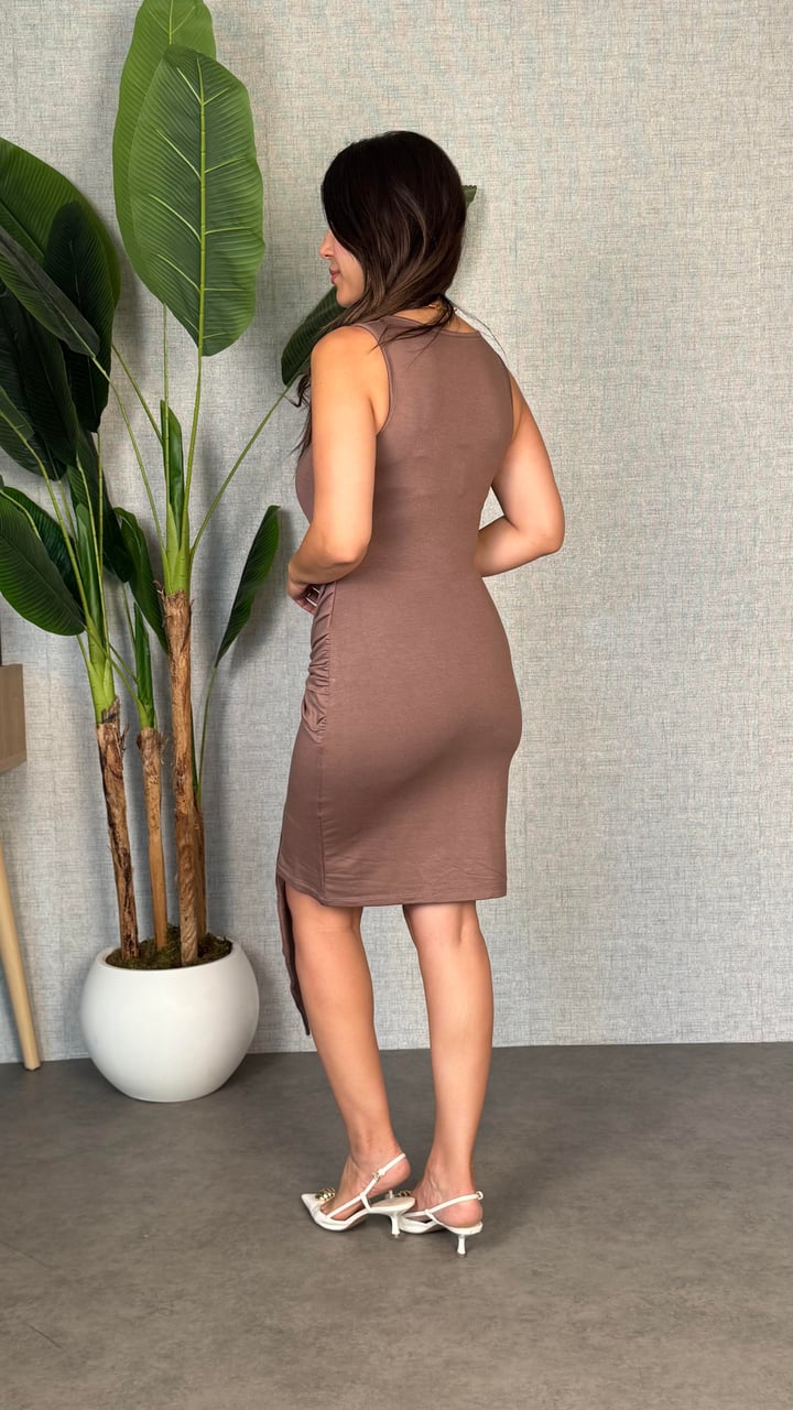Tonia Kahverengi Belden Bağlamalı Elbise