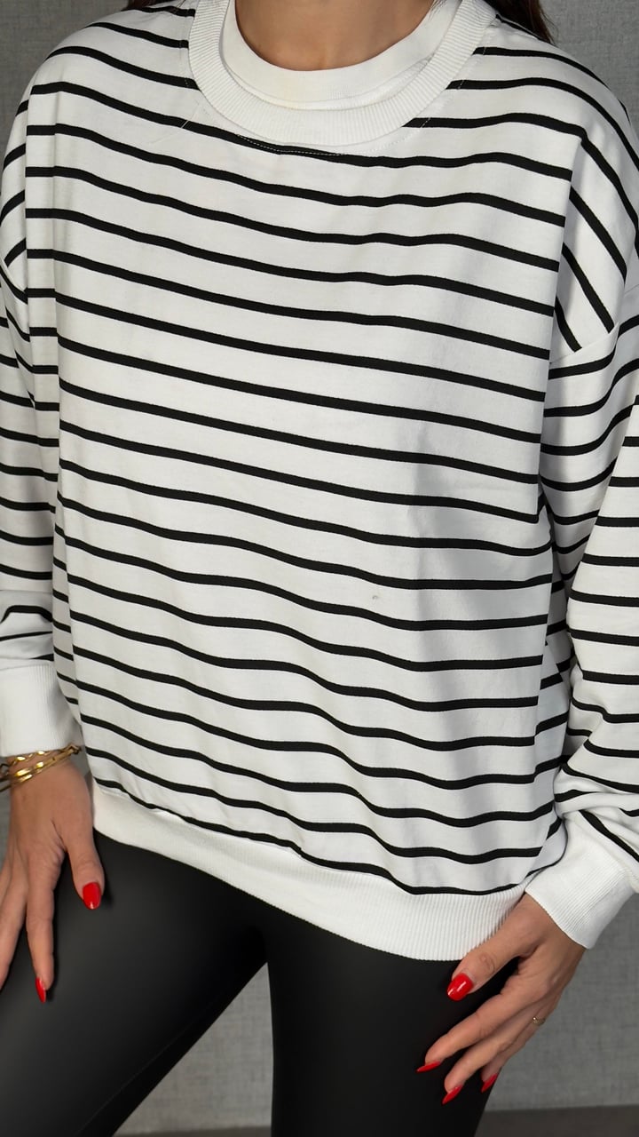 Vanga Beyaz Çizgili Basic Sweatshirt