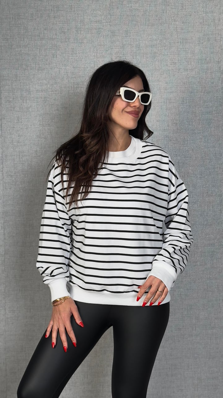 Vanga Beyaz Çizgili Basic Sweatshirt