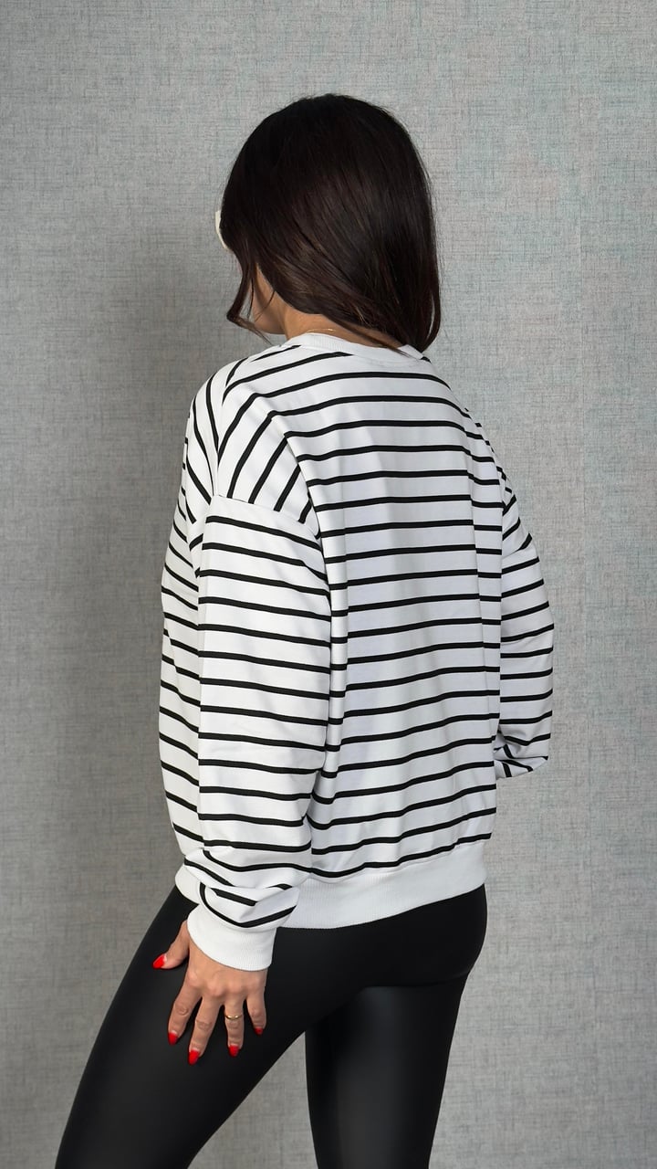 Vanga Beyaz Çizgili Basic Sweatshirt