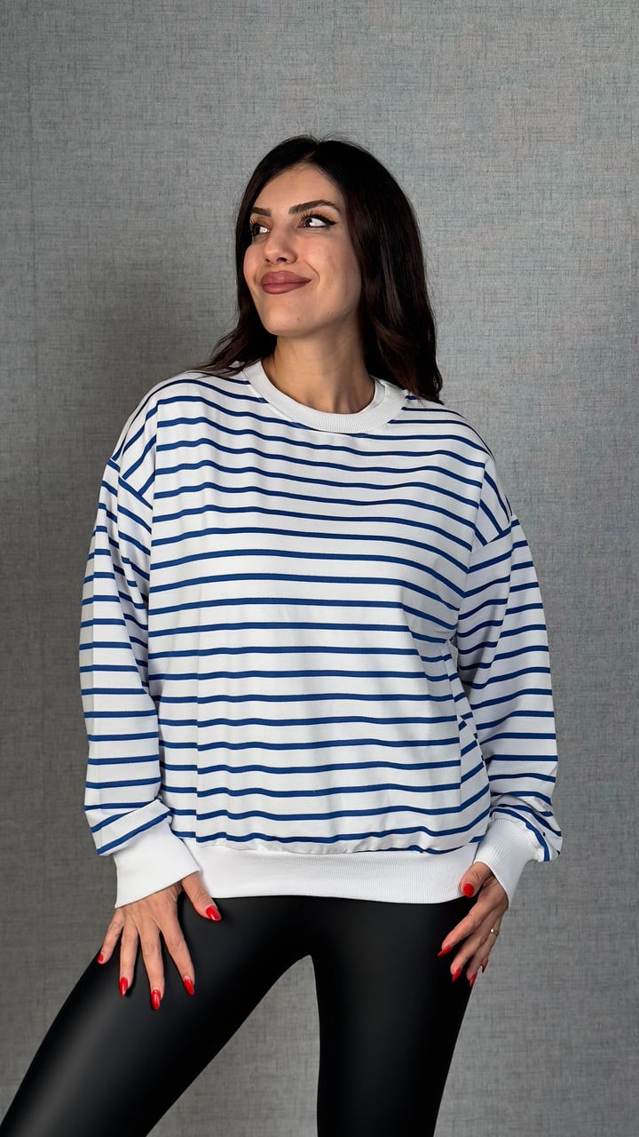 Vanga Mavi Çizgili Basic Sweatshirt