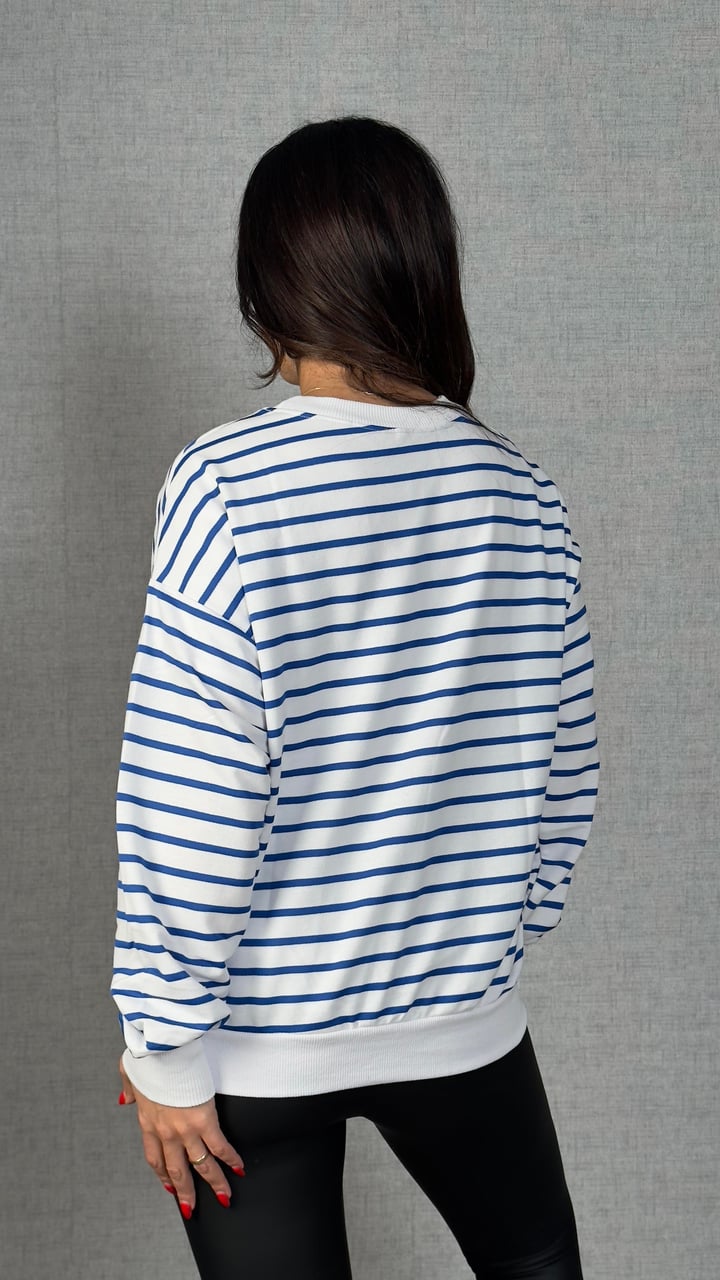 Vanga Mavi Çizgili Basic Sweatshirt