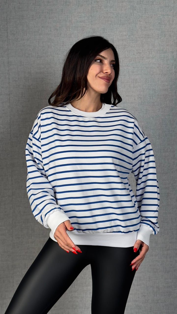 Vanga Mavi Çizgili Basic Sweatshirt