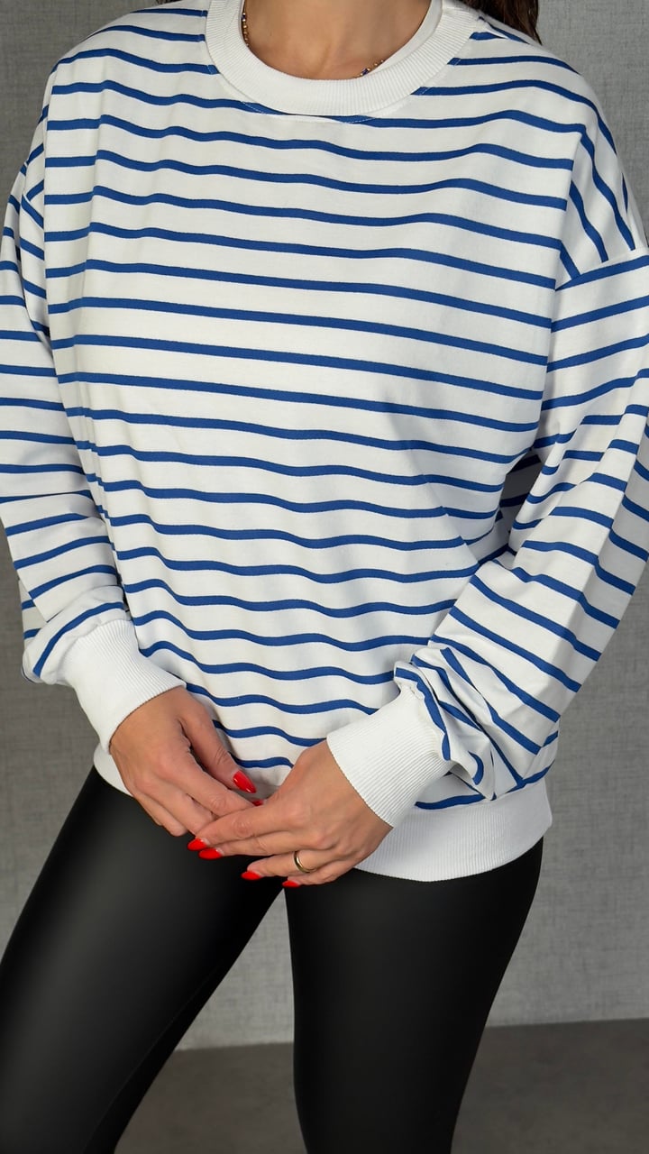 Vanga Mavi Çizgili Basic Sweatshirt