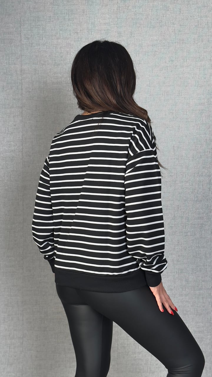 Vanga Siyah Çizgili Basic Sweatshirt