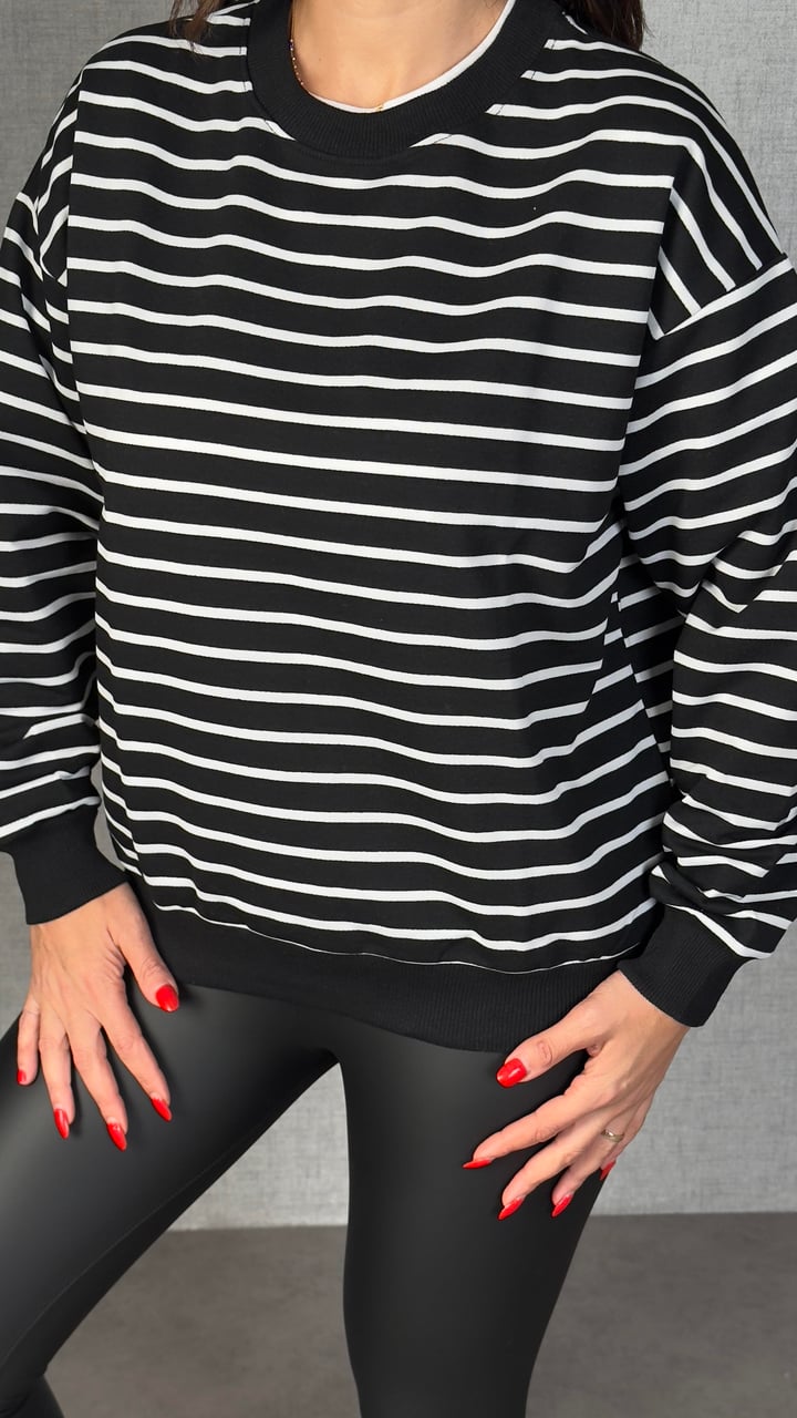 Vanga Siyah Çizgili Basic Sweatshirt
