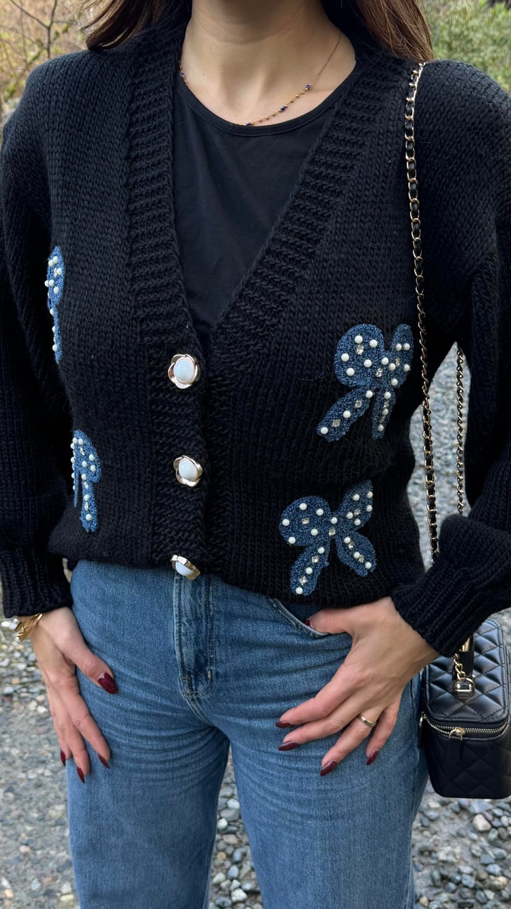 Vanne Siyah Pinterest Kurdeleli Triko Hırka