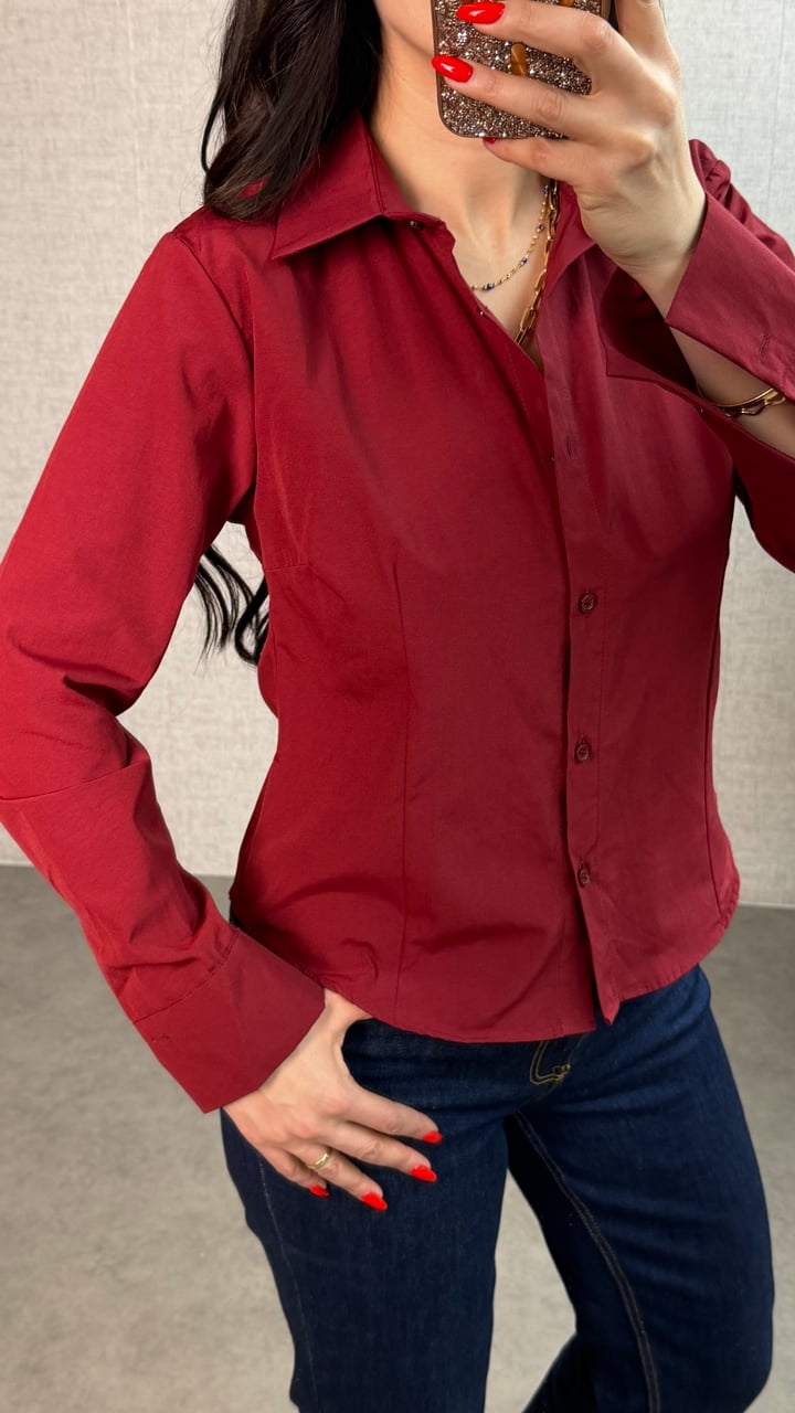 Vavi Bordo Uzun Kollu Basic Gömlek