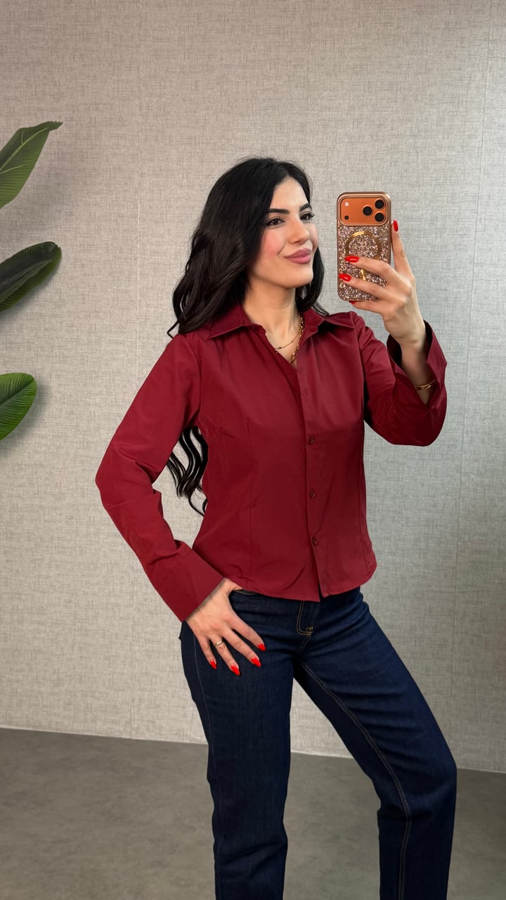 Vavi Bordo Uzun Kollu Basic Gömlek