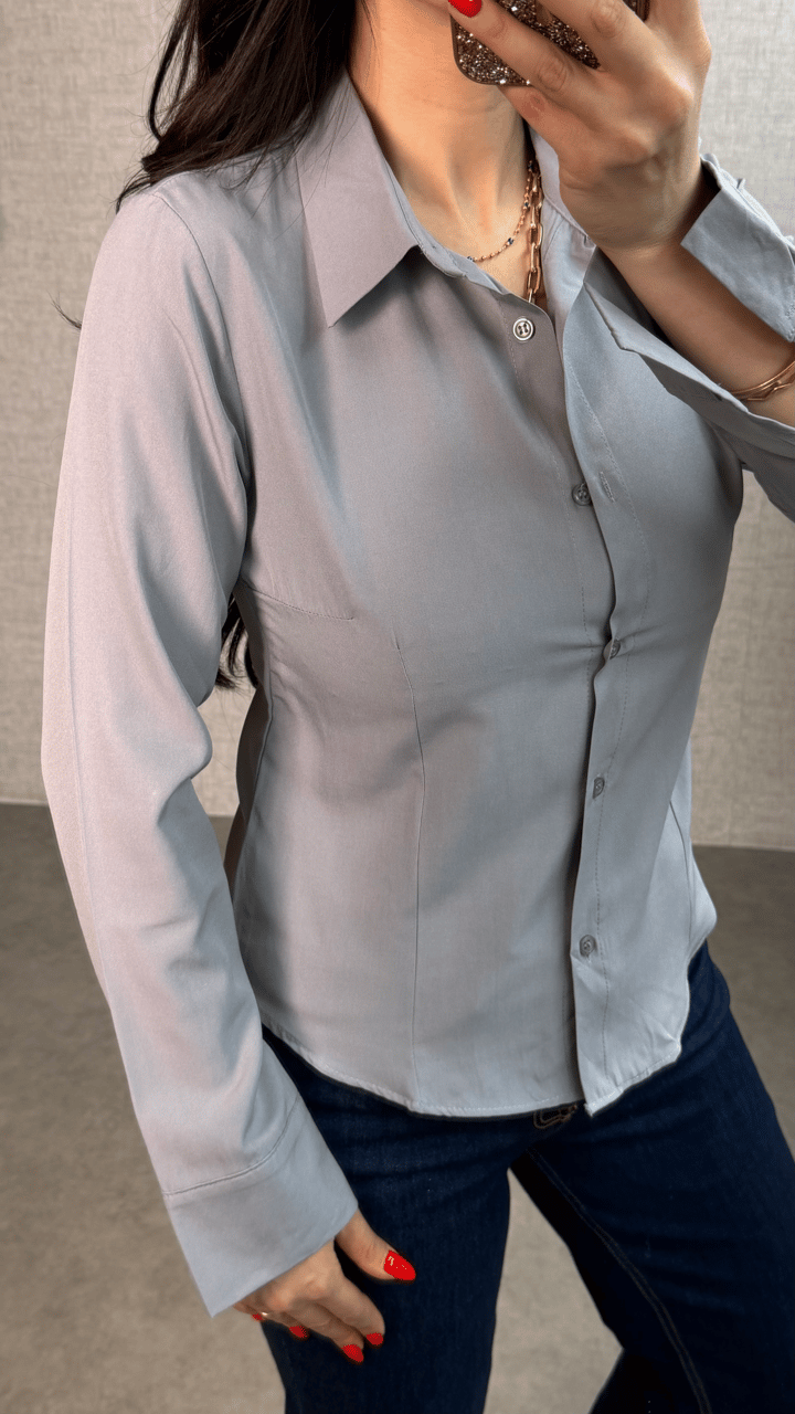 Vavi Gri Uzun Kollu Basic Gömlek