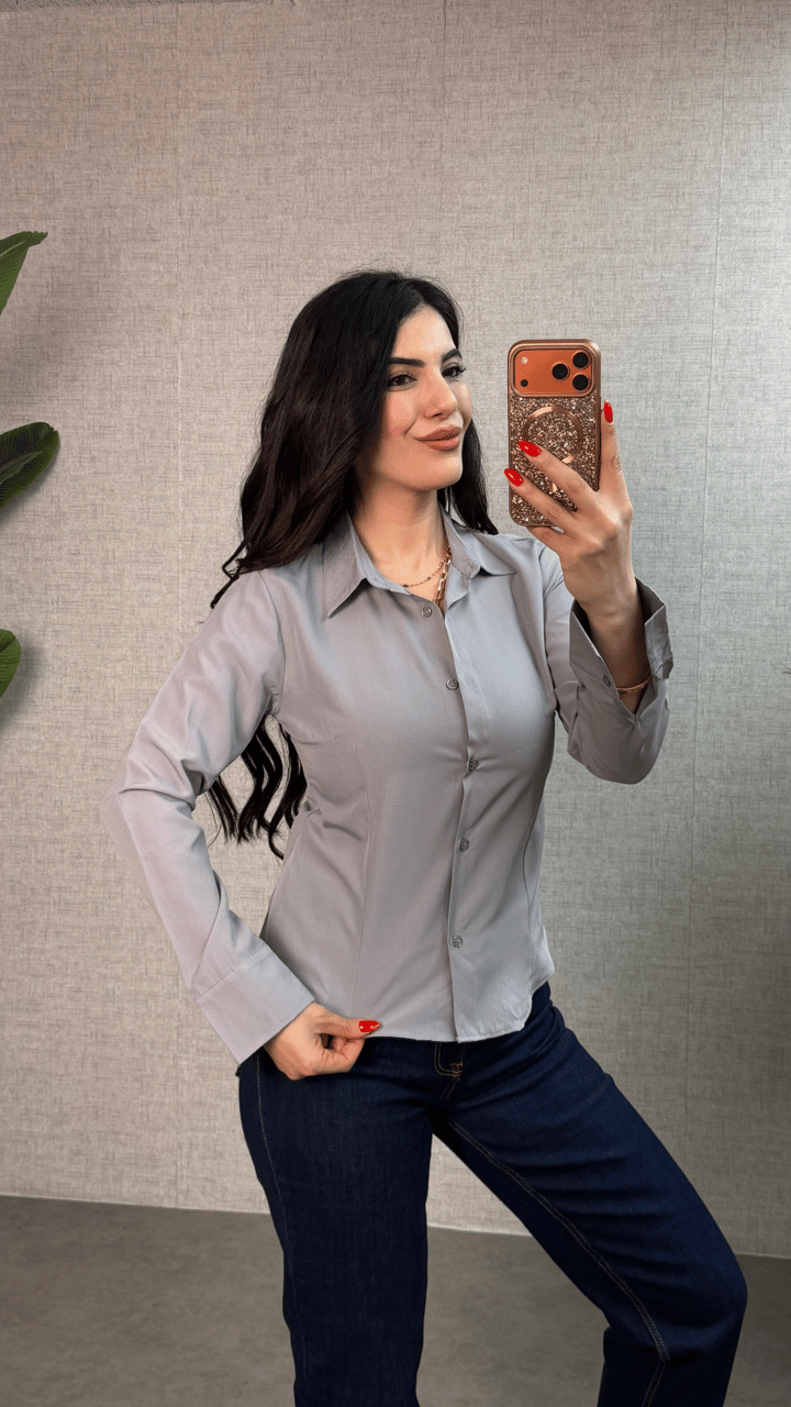 Vavi Gri Uzun Kollu Basic Gömlek