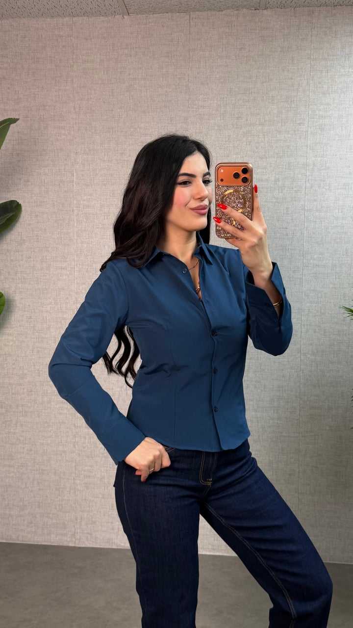 Vavi Lacivert Uzun Kollu Basic Gömlek