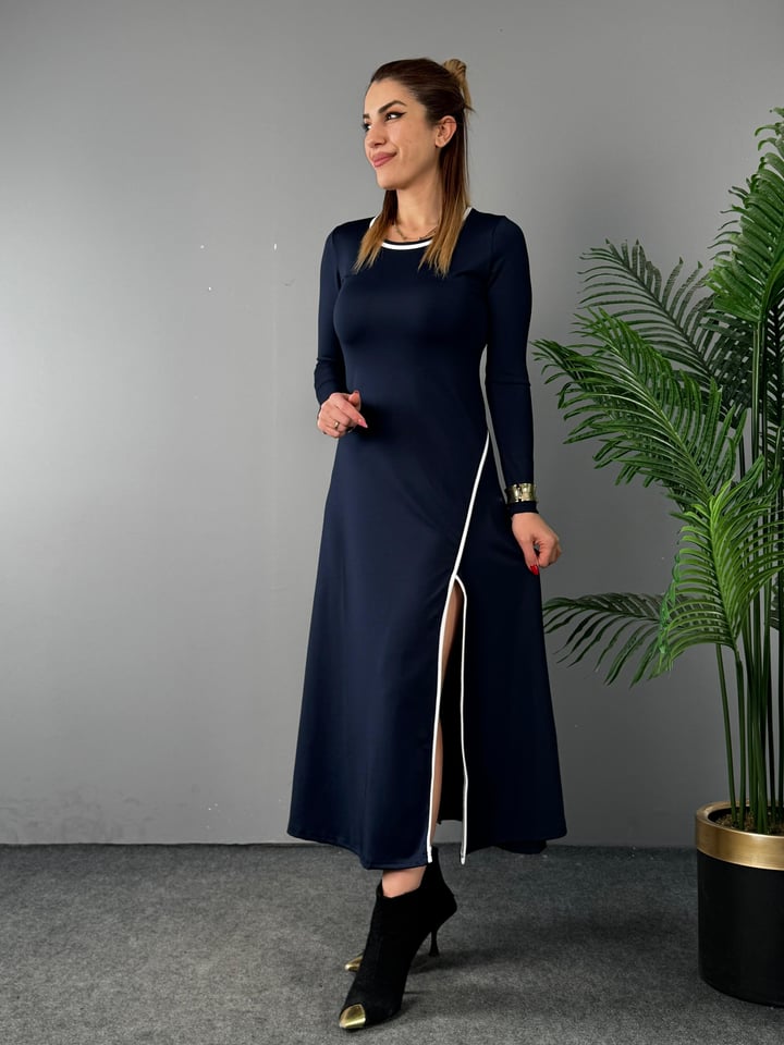 Venna Lacivert Modal Biyeli Maxi Boy Elbise