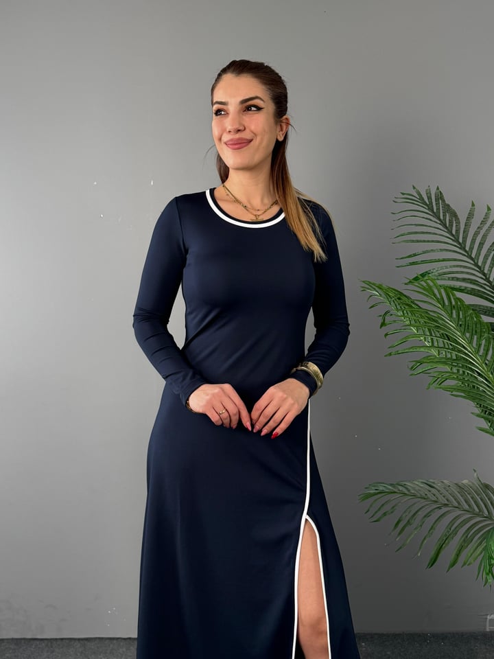 Venna Lacivert Modal Biyeli Maxi Boy Elbise