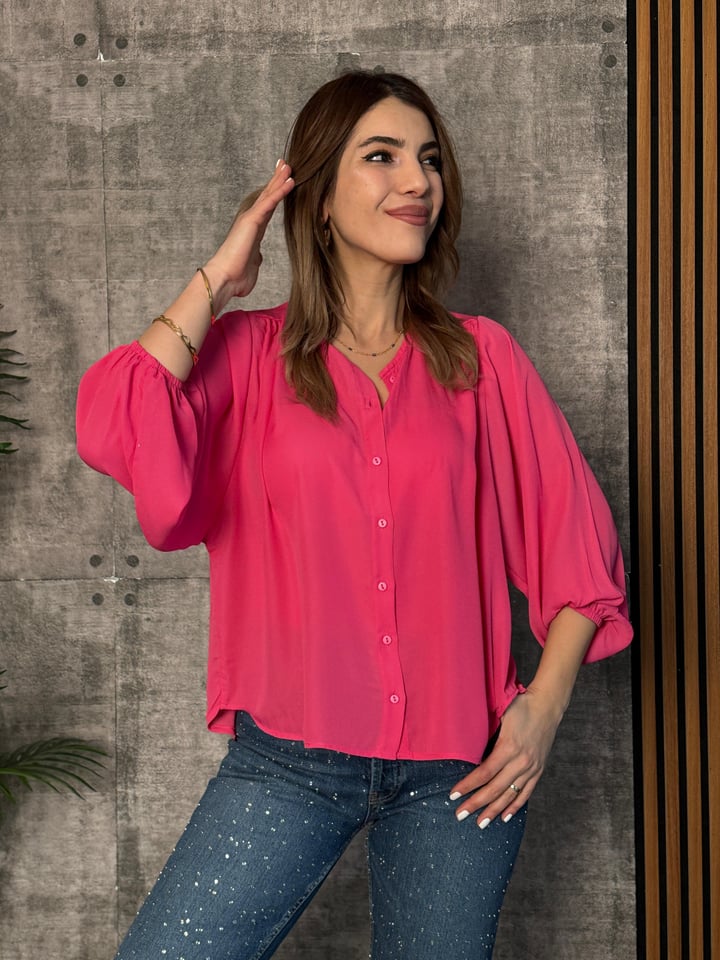 Vennes Pembe Kolu Lastikli Gömlek