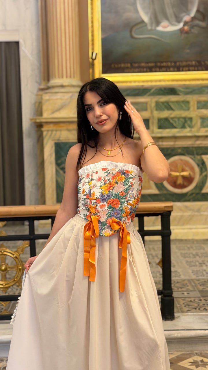 Verona Turuncu Çiçek Desenli Korse