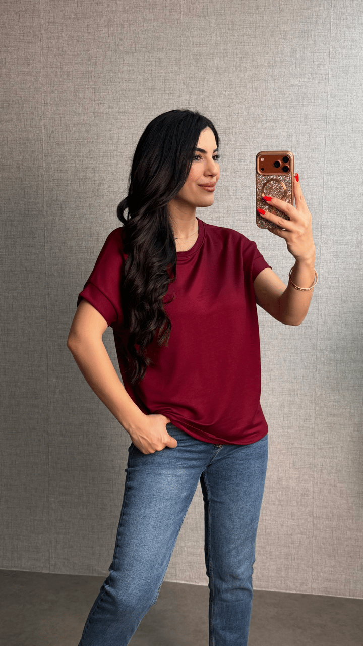 Vesa Bordo Dantel Detaylı Bluz