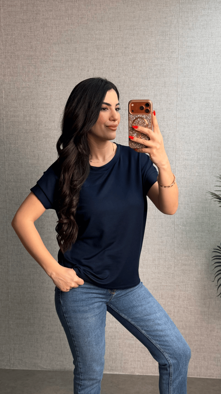 Vesa Lacivert  Dantel Detaylı Bluz