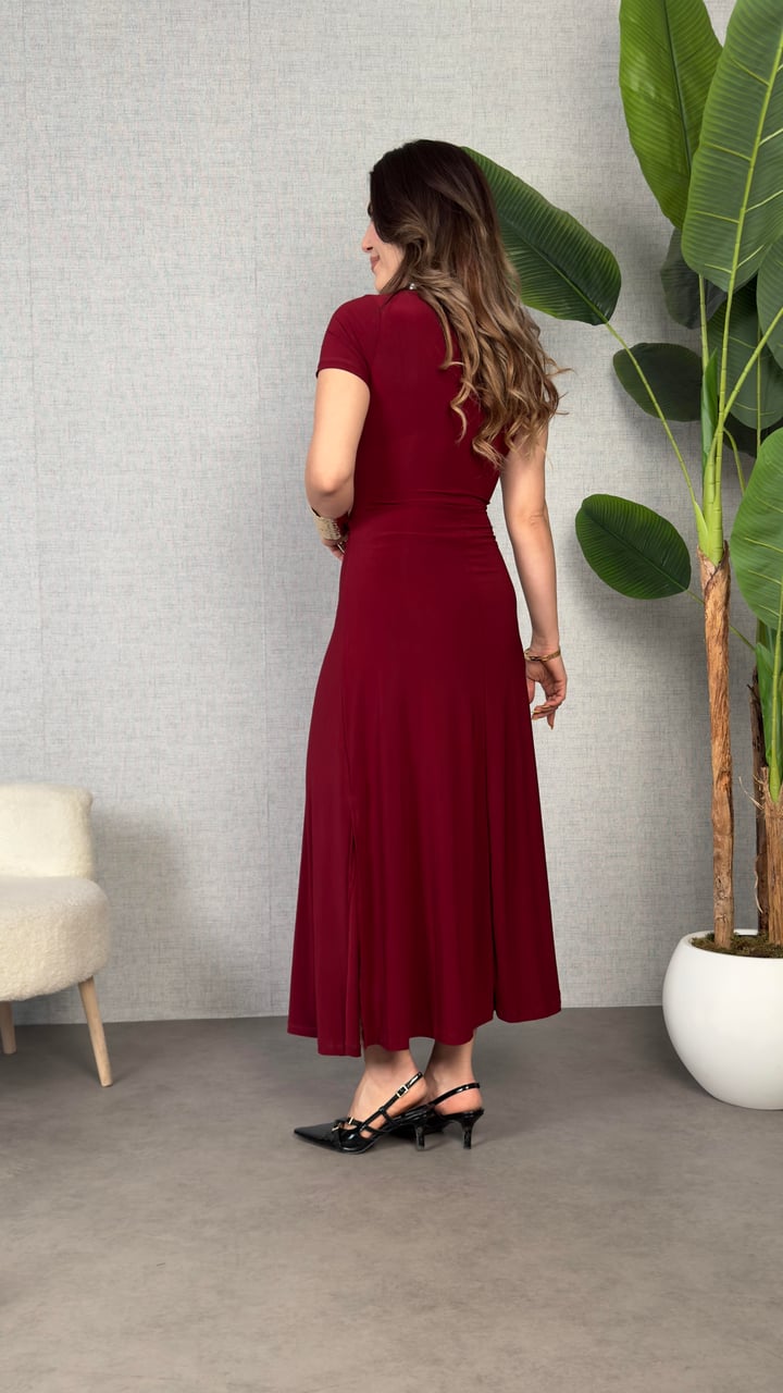 Victoria Bordo Düğümlü Maxi Boy Elbise