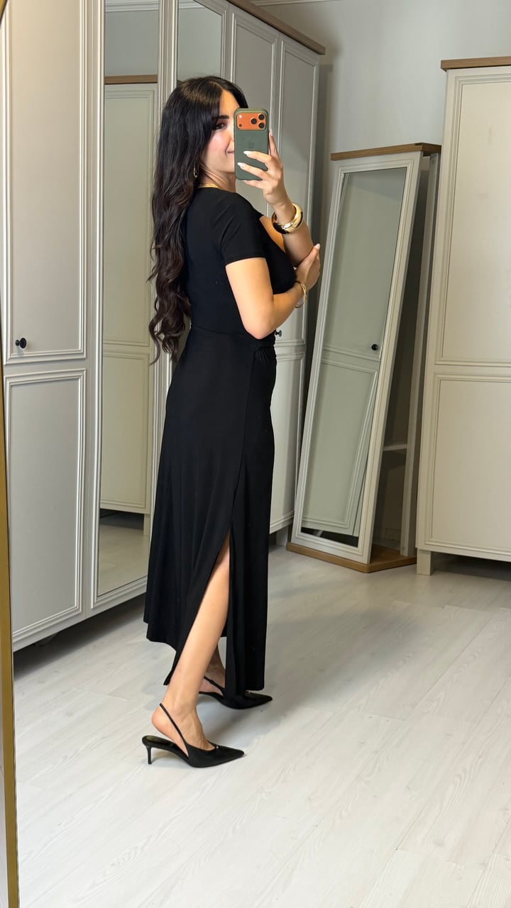 Victoria Siyah Düğümlü Maxi Boy Elbise