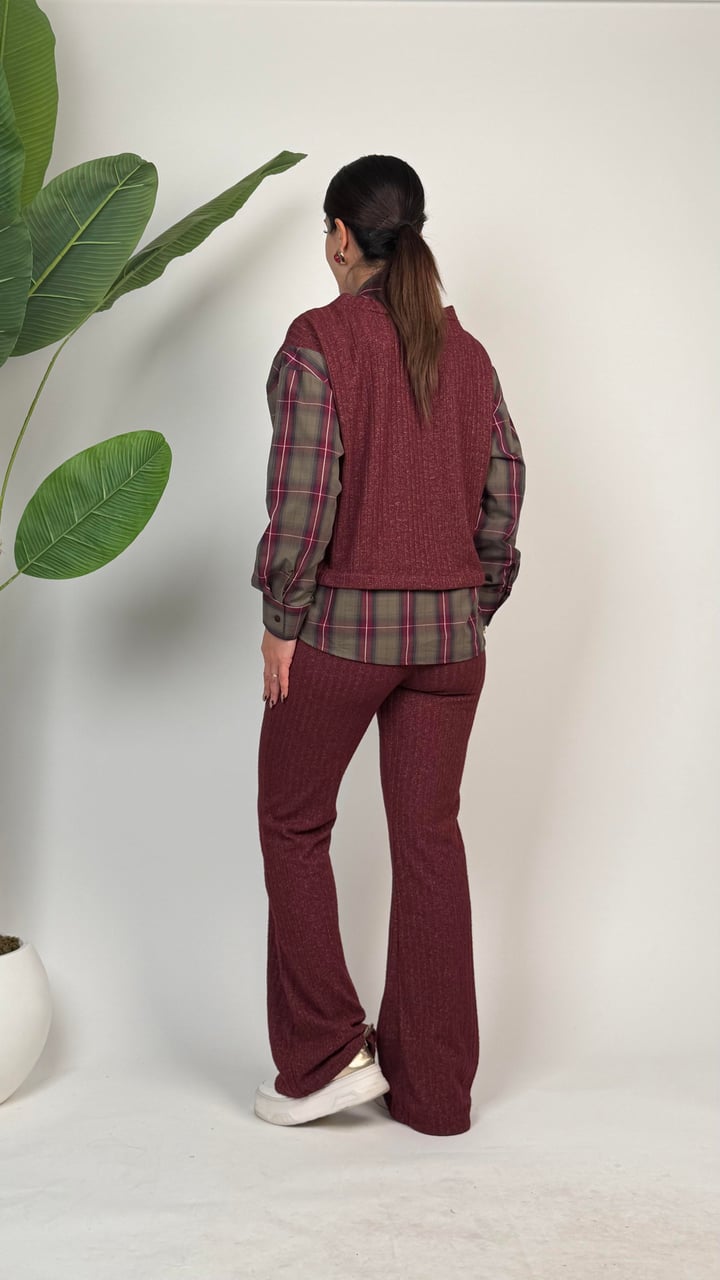 Viktoria Bordo Gömlek Detaylı Triko İkili Takım