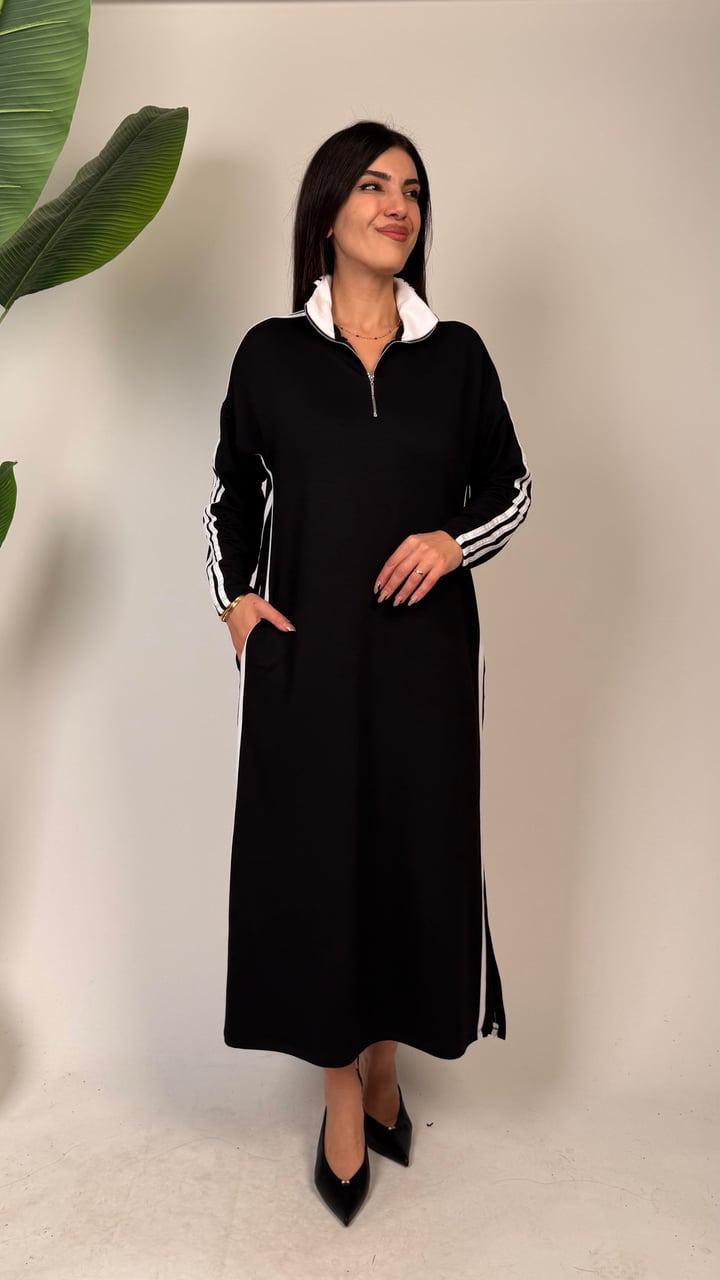 Viola Siyah Şeritli Sweat Elbise