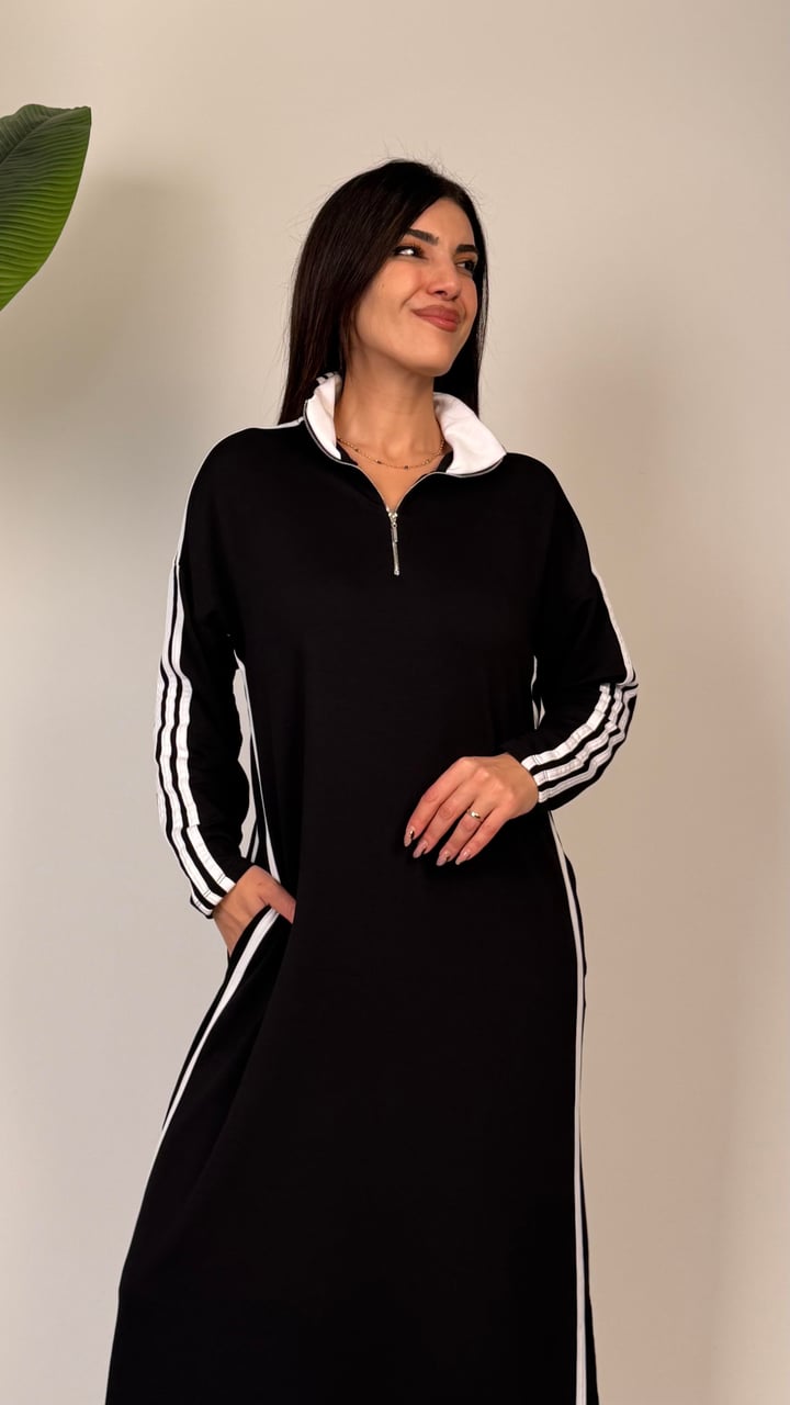Viola Siyah Şeritli Sweat Elbise