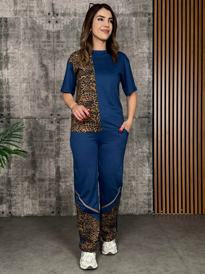 Wanda Mavi Leopar Desenli İkili Takım