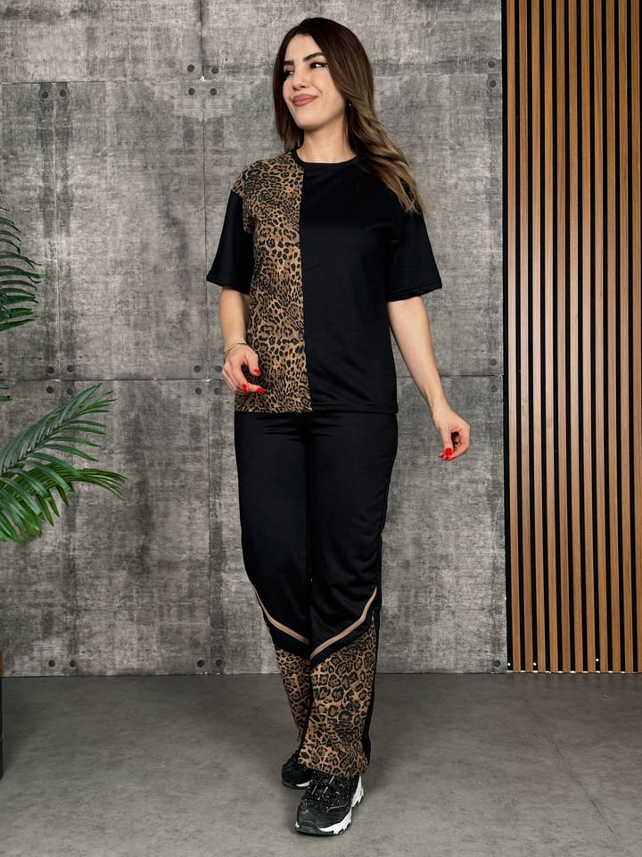Wanda Siyah Leopar Desenli İkili Takım