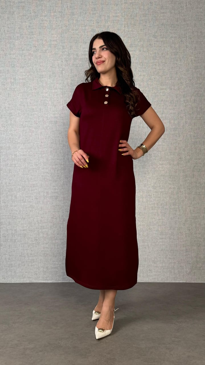 Yuss Bordo Gold Düğmeli Modal Elbise