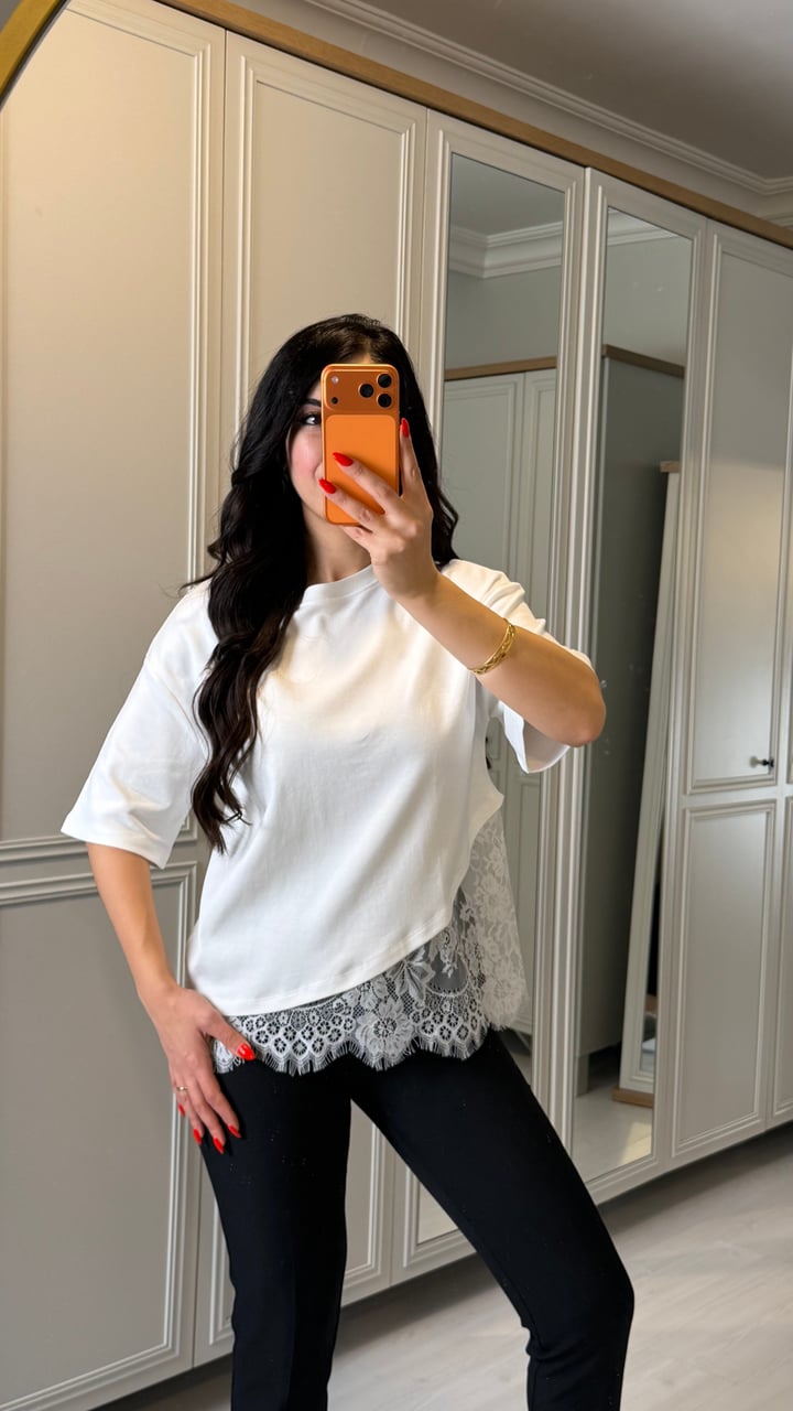 Zeas Beyaz Dantelli Marka Model Bluz