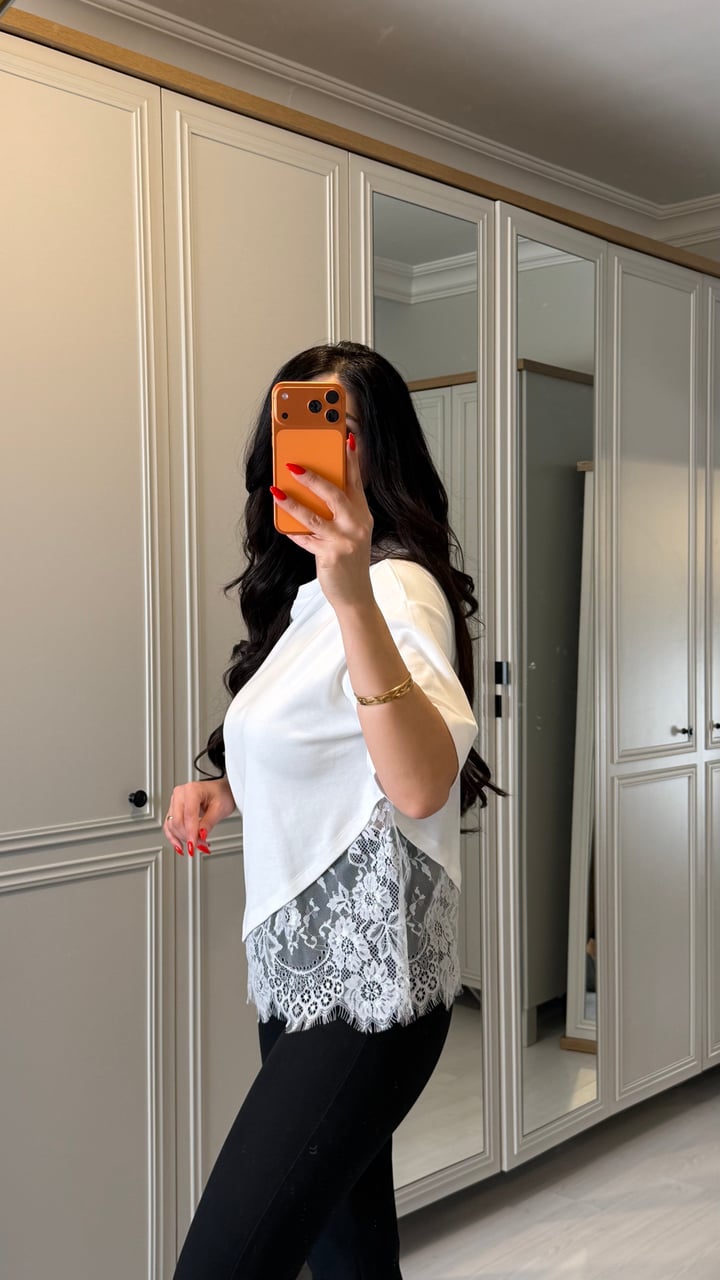 Zeas Beyaz Dantelli Marka Model Bluz