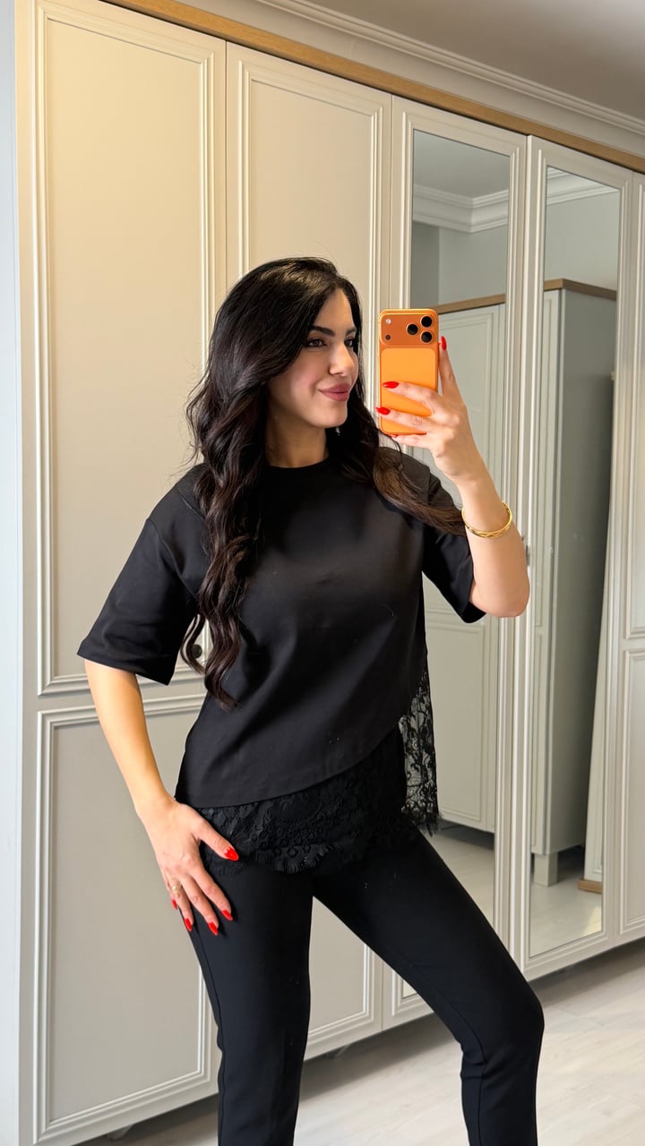 Zeas Siyah Dantelli Marka Model Bluz