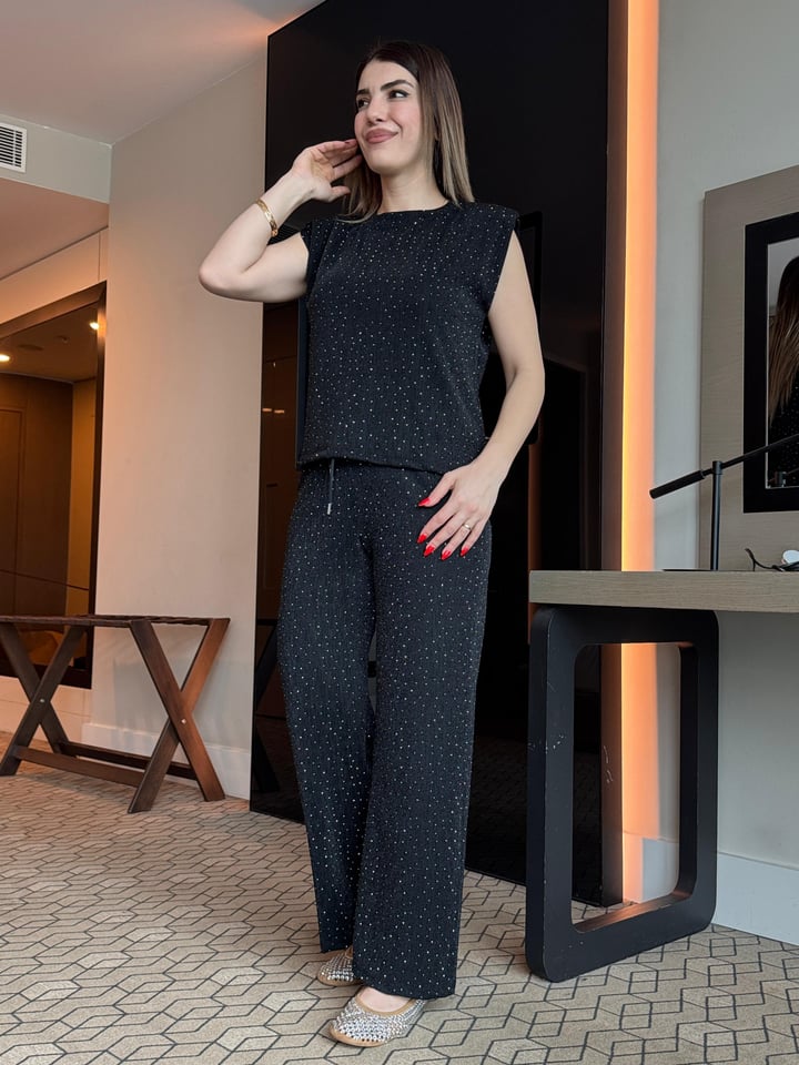 Zenda Siyah Taşlı Vatkalı  İkili Takım