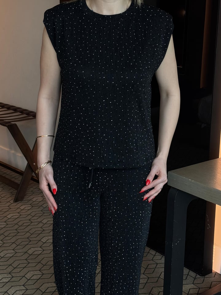 Zenda Siyah Taşlı Vatkalı  İkili Takım