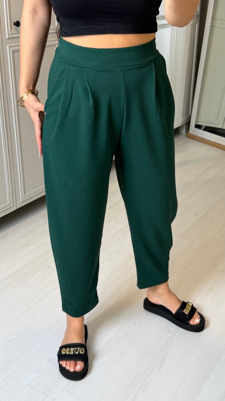 Zenna Zümrüt Yeşili Krem Harem Pantolon