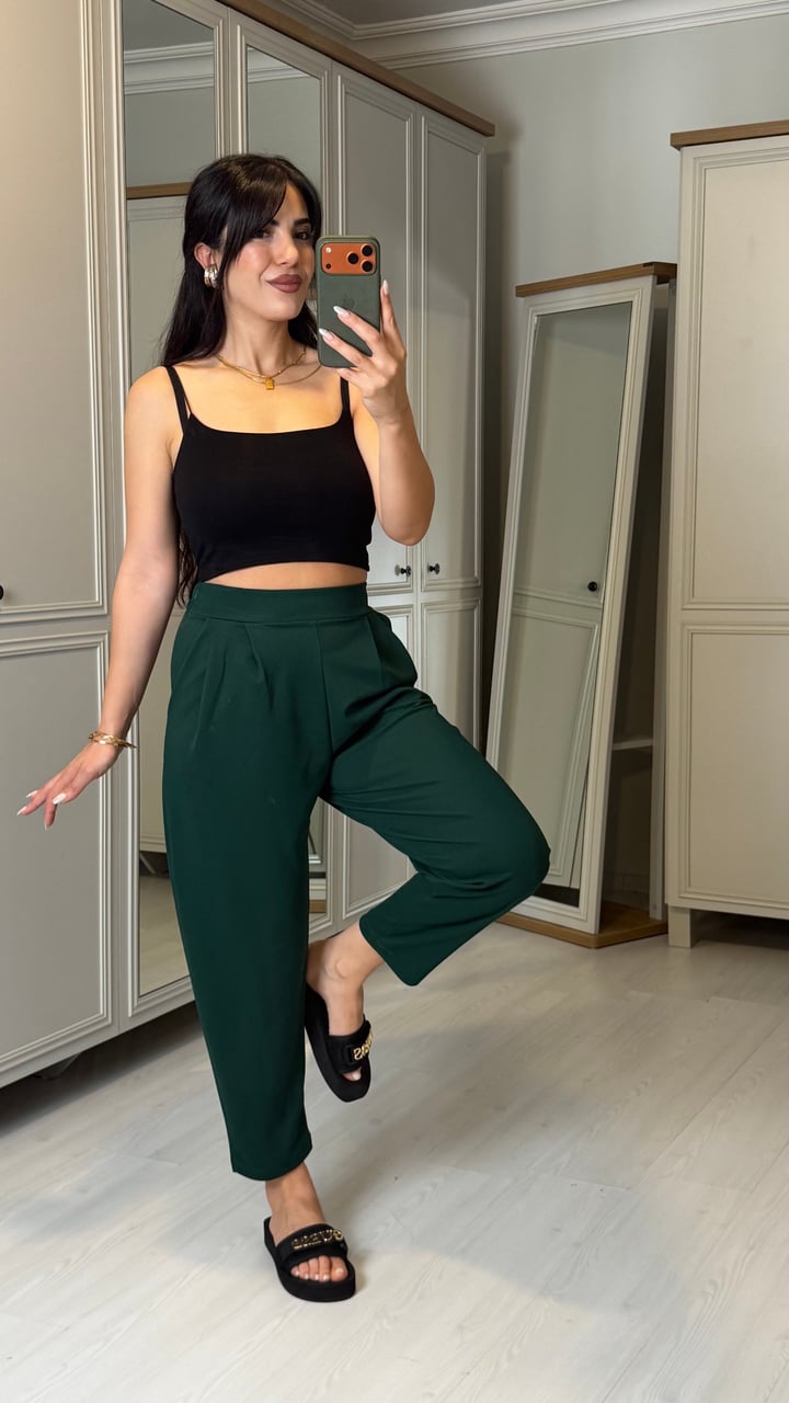 Zenna Zümrüt Yeşili Krem Harem Pantolon