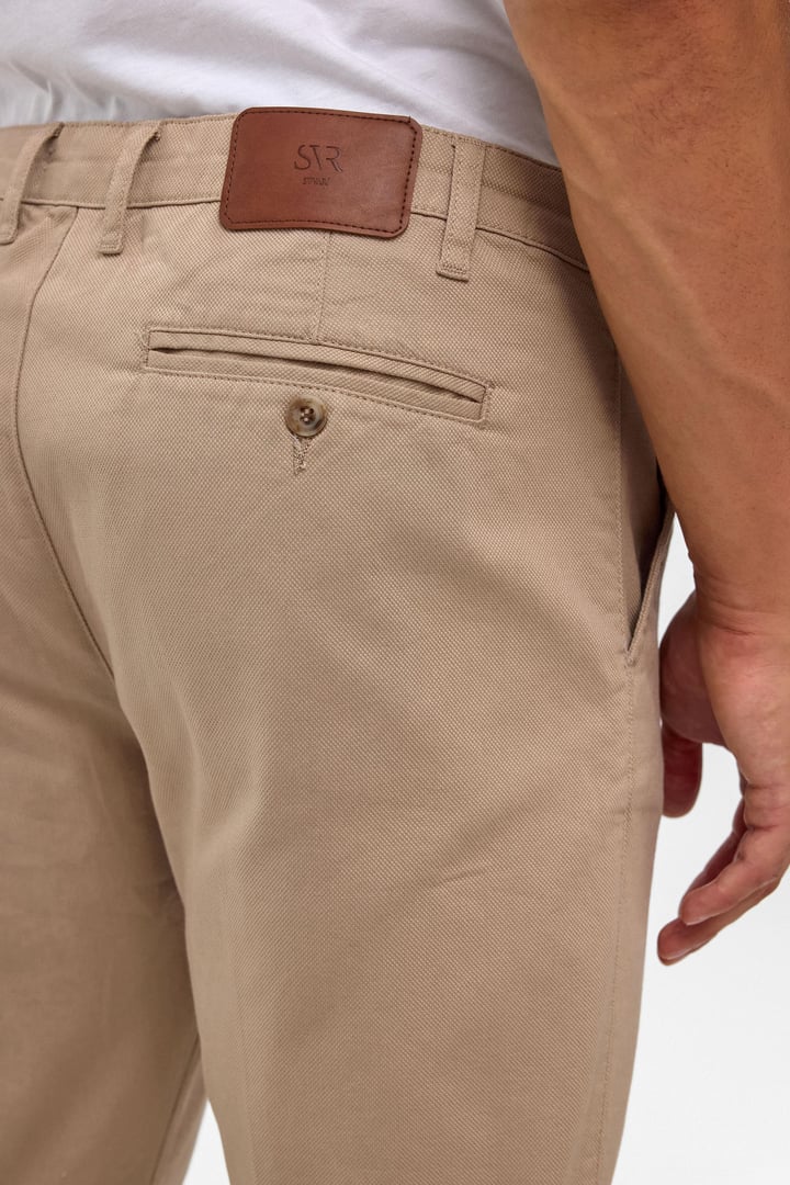Bej Regular Armürlü Chino Pantolon