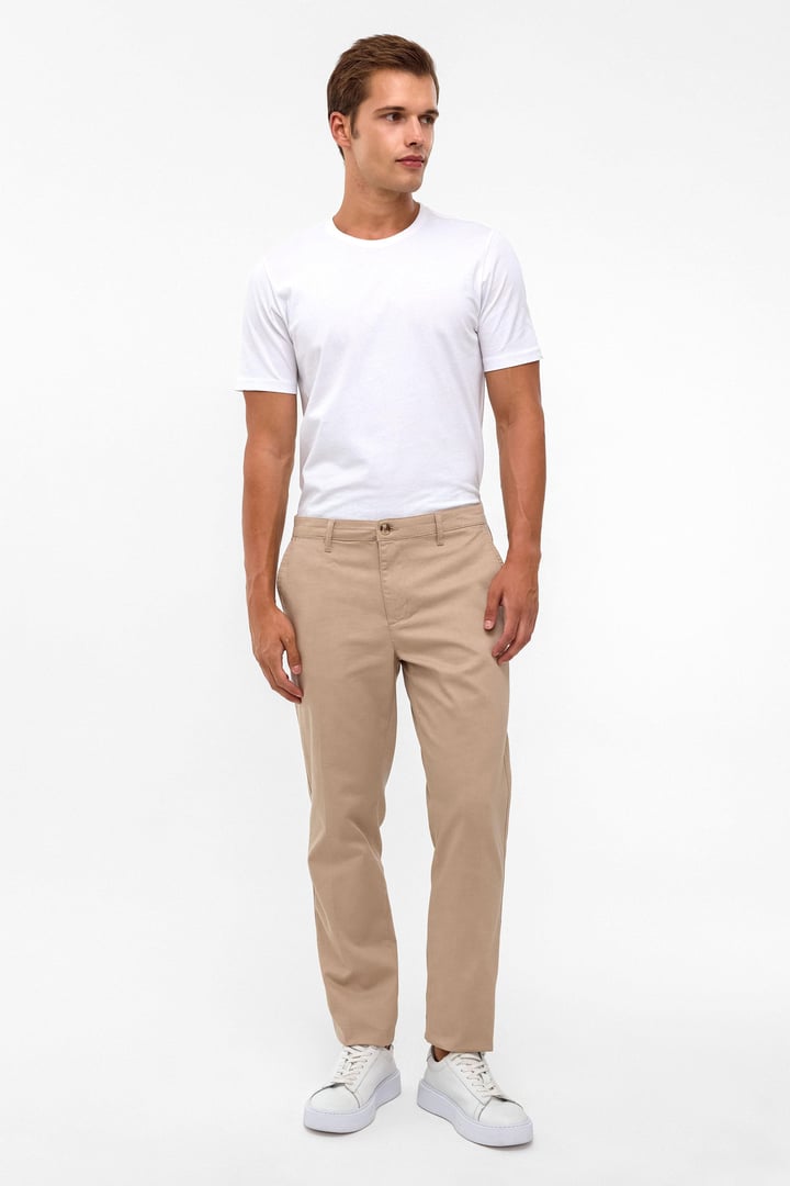 Bej Regular Armürlü Chino Pantolon