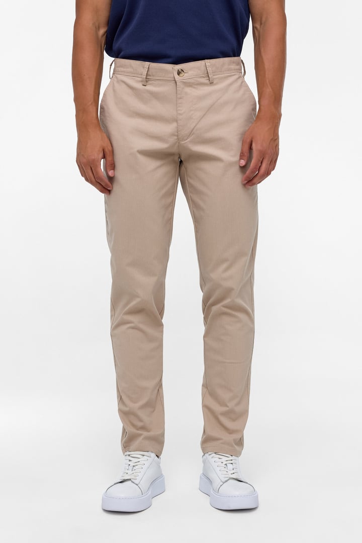 Bej Regular Armürlü Kanvas Pantolon