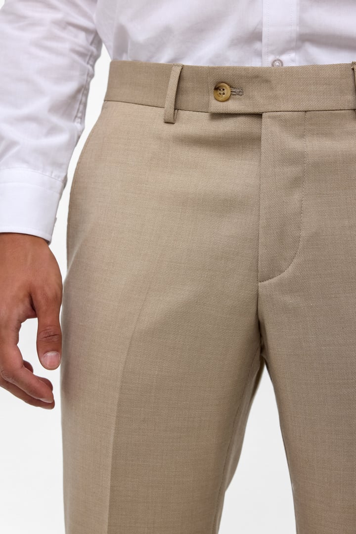 Bej Regular Armürlü Pantolon