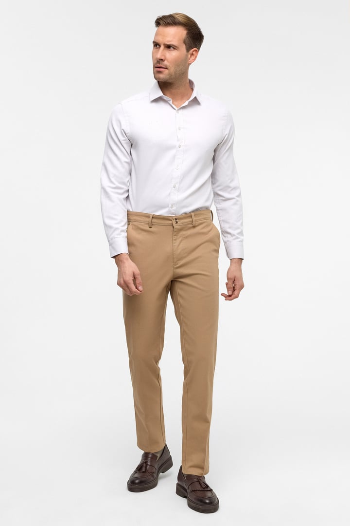 Bej Regular Armürlü Pantolon