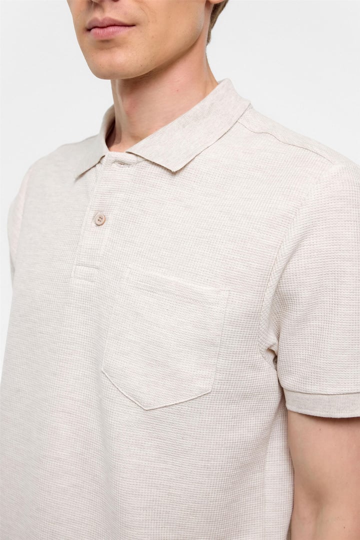 Bej Regular Armürlü Polo Yaka Tişört