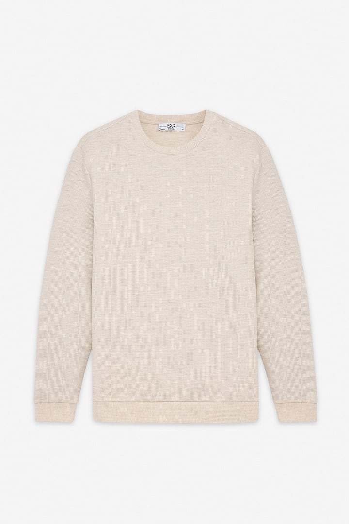Bej Regular Düz Bisiklet Yaka Sweatshirt