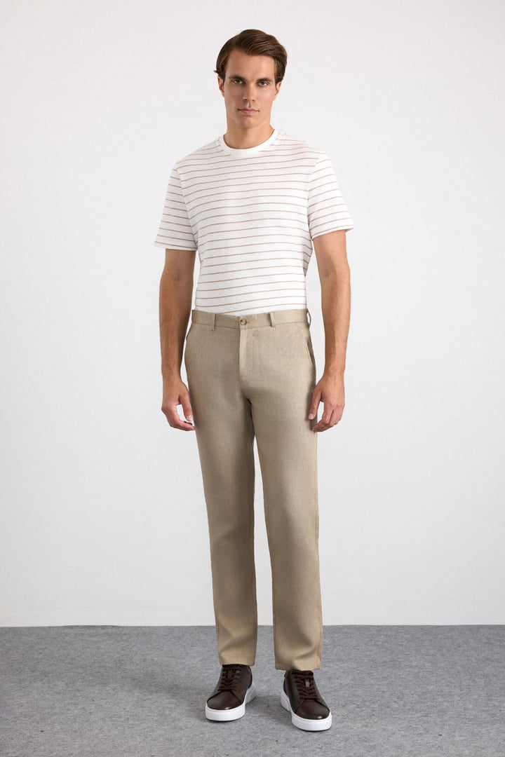 Bej Regular Düz Düz Normal Bel Standart Jogger Pantolon