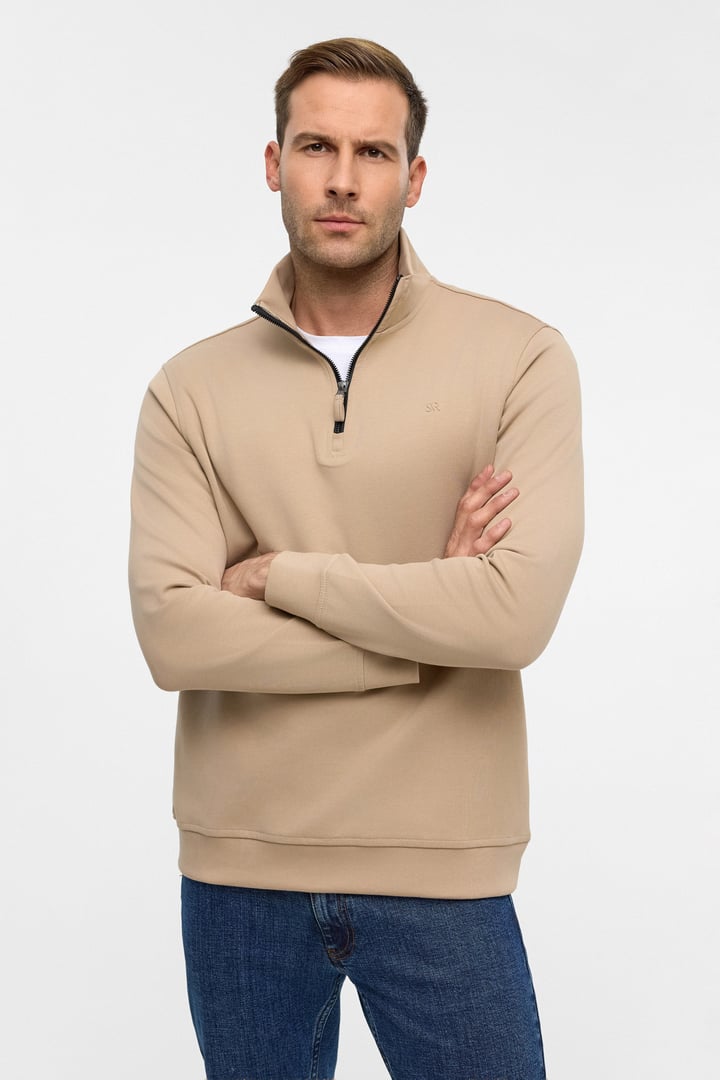 Bej Regular Düz Yarım Balıkçı Yaka Sweatshirt