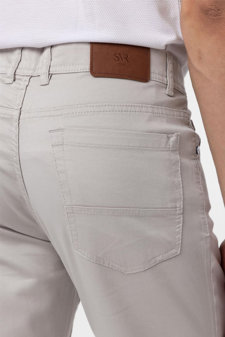 Bej Slim Fit 5 Cep Kalıp Armürlü Kanvas Pantolon