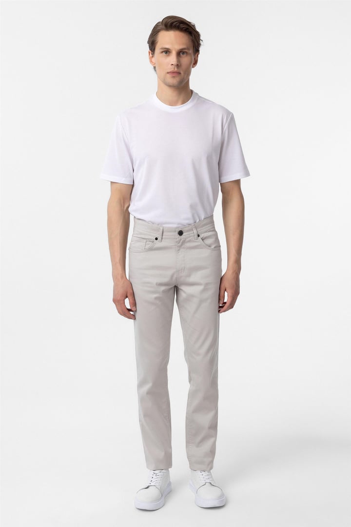 Bej Slim Fit 5 Cep Kalıp Armürlü Kanvas Pantolon