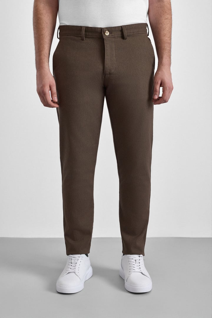 Bej Slim Armürlü Kanvas Casual Pantolon
